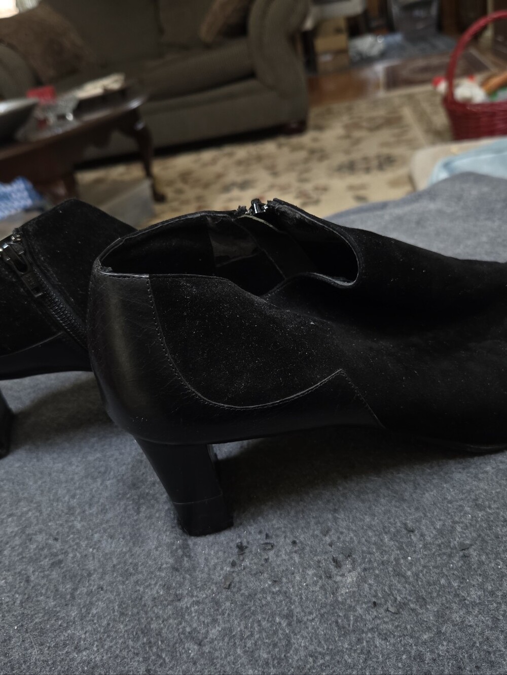 Vaneli Black Suede Ankle Booties with Low Block Heel